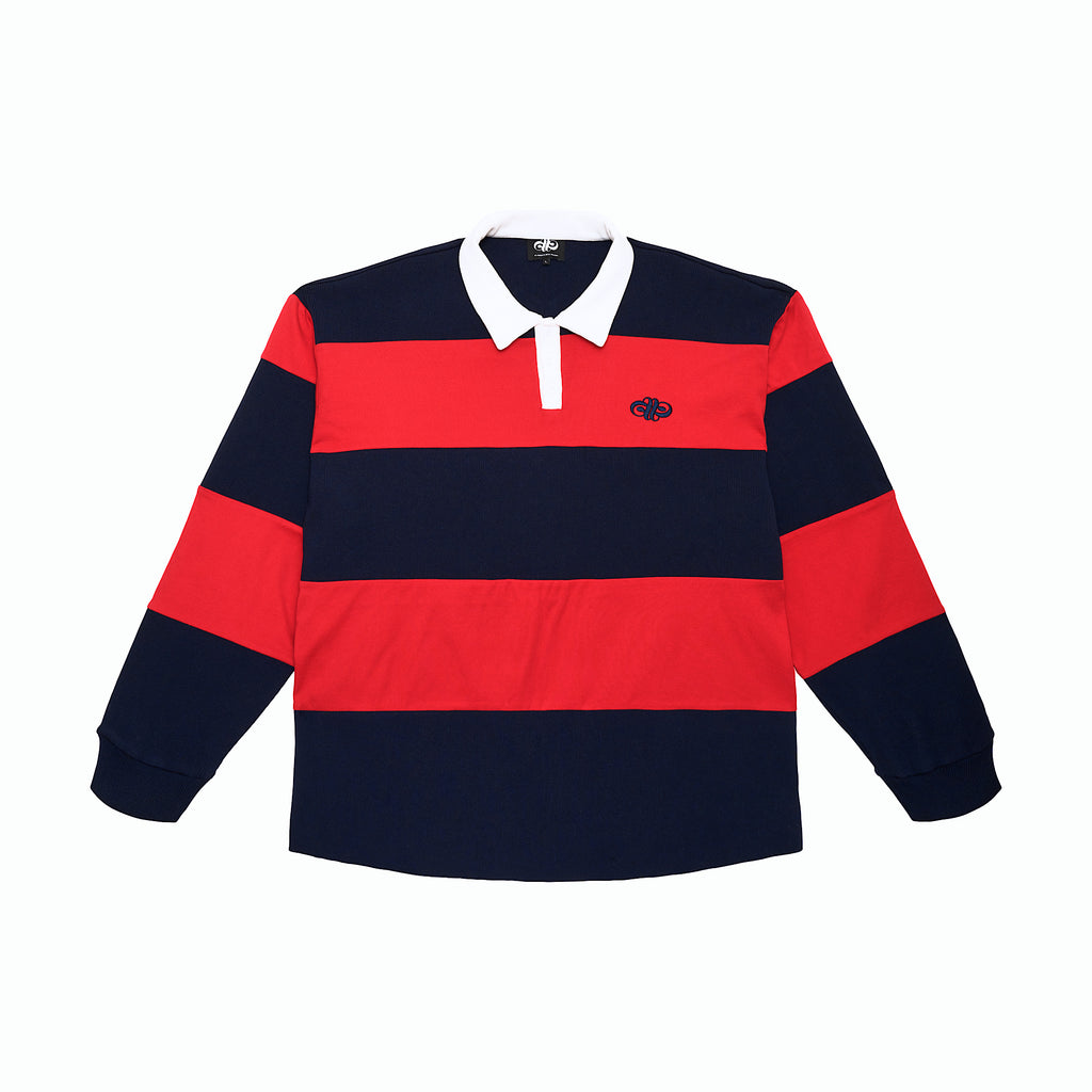 STRIPED RUGBY POLO - NAVY/RED