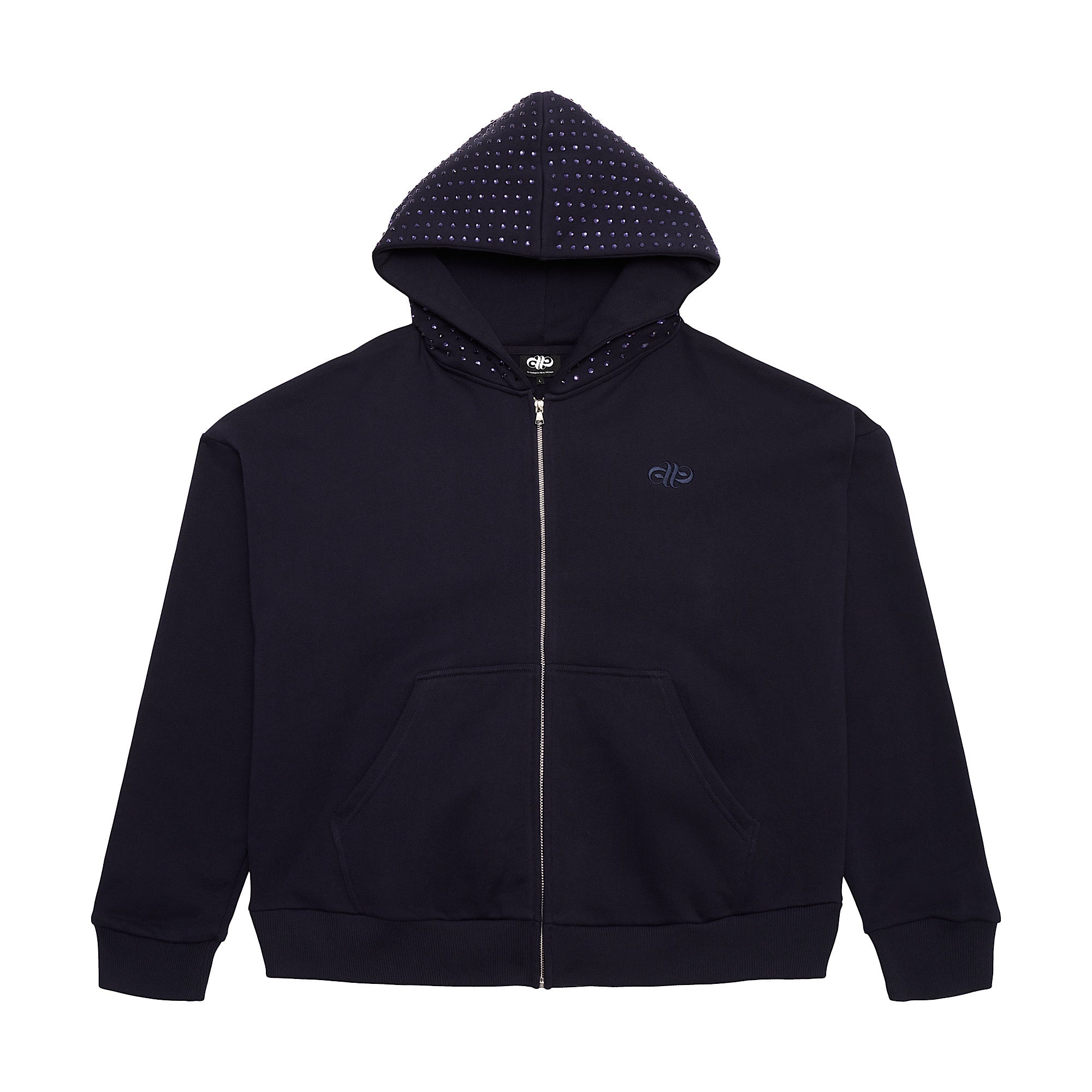 OVERSIZED EMBELLISHED ZIP HOODIE - NAVY