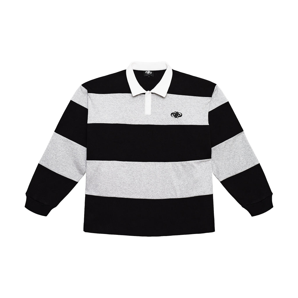 STRIPED RUGBY POLO - BLACK/GREY