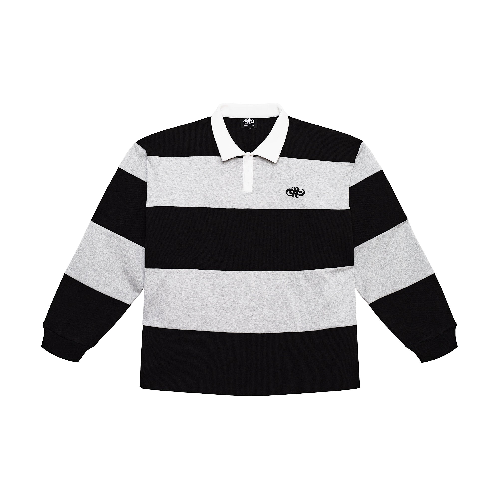 STRIPED RUGBY POLO - BLACK/GREY