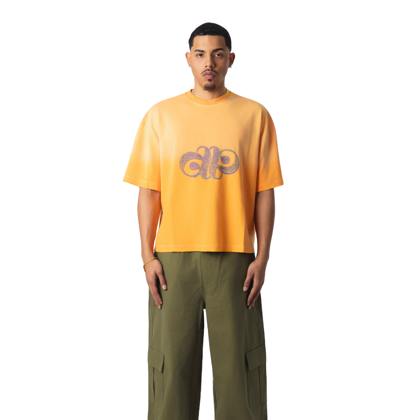 WASHED LOGO MONOGRAM T-SHIRT - ORANGE