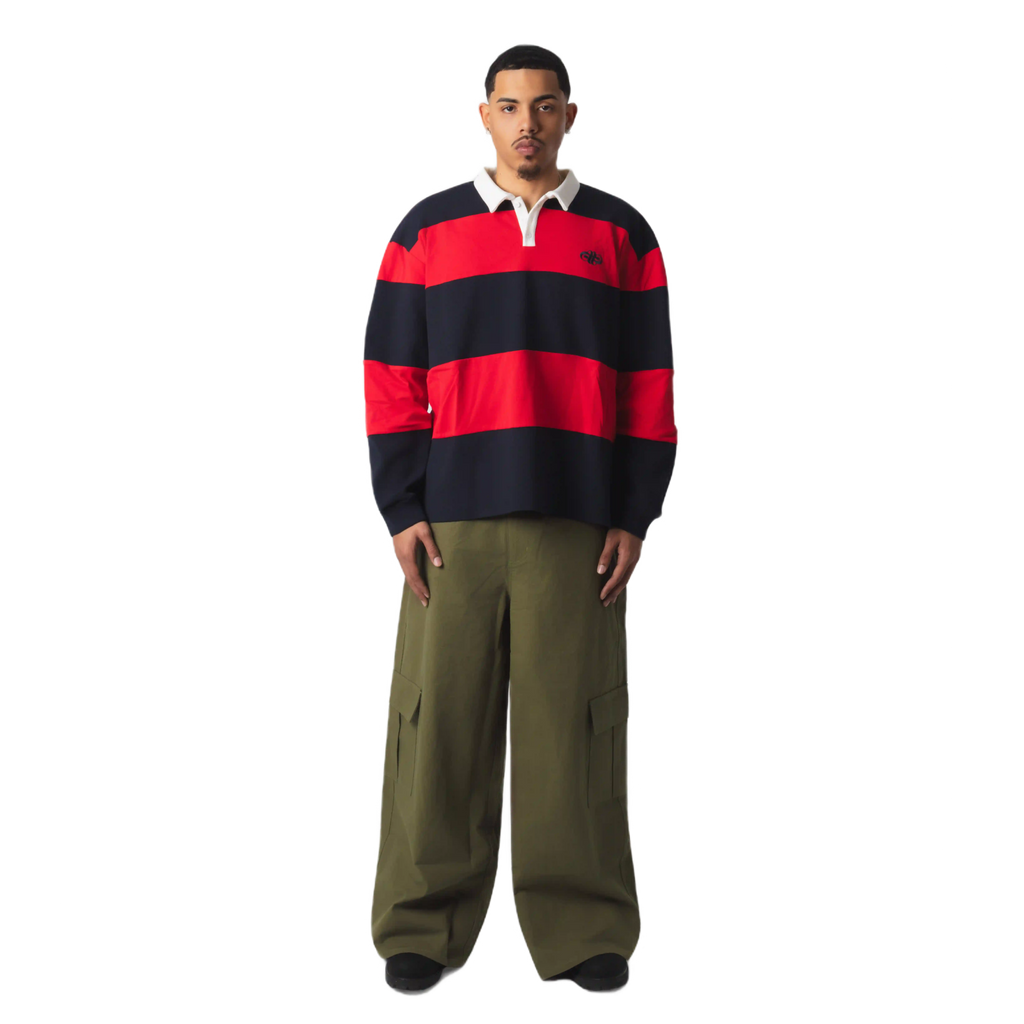 STRIPED RUGBY POLO - NAVY/RED