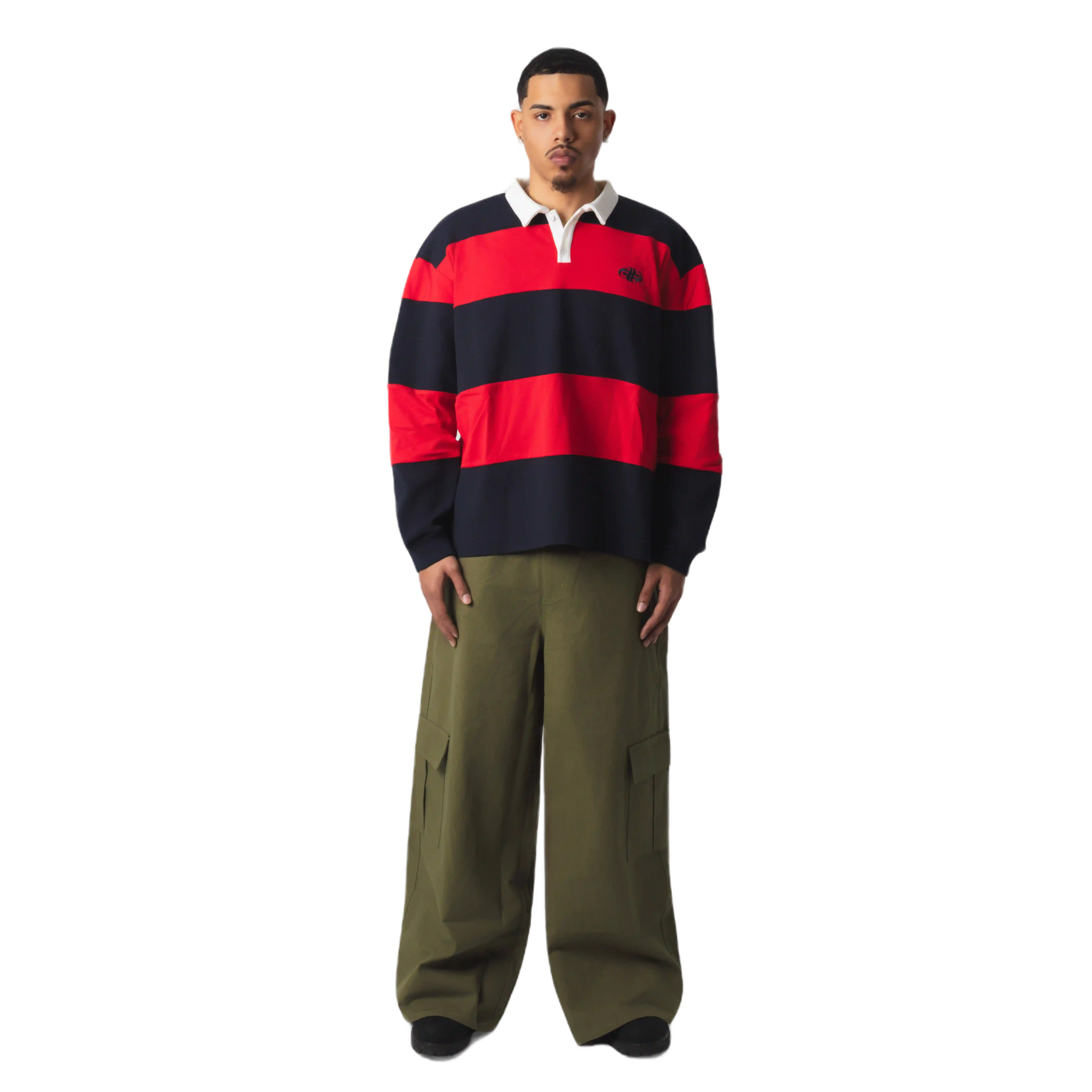 STRIPED RUGBY POLO - NAVY/RED