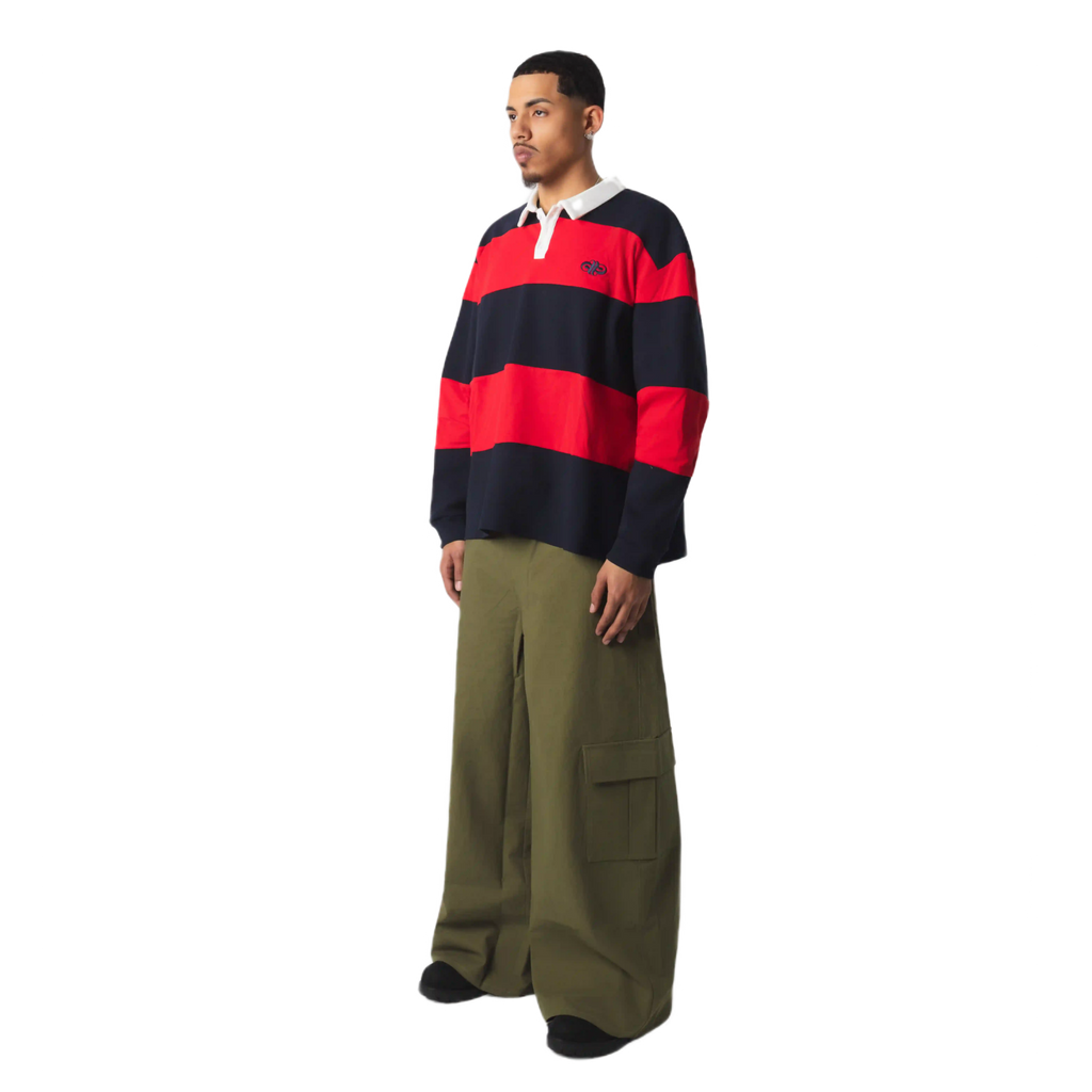 STRIPED RUGBY POLO - NAVY/RED