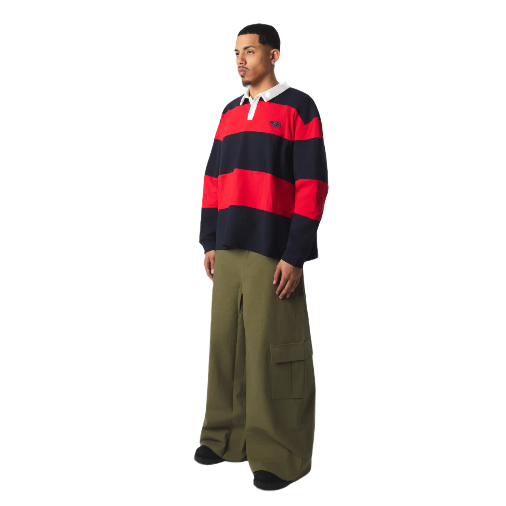 STRIPED RUGBY POLO - NAVY/RED