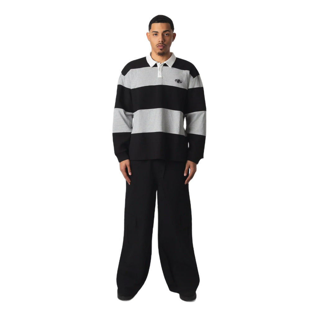 STRIPED RUGBY POLO - BLACK/GREY
