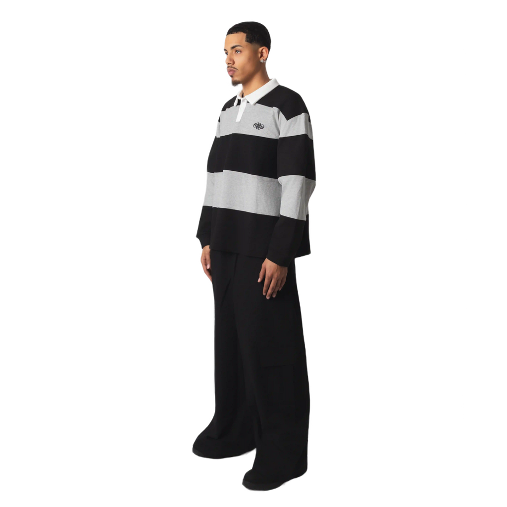 STRIPED RUGBY POLO - BLACK/GREY