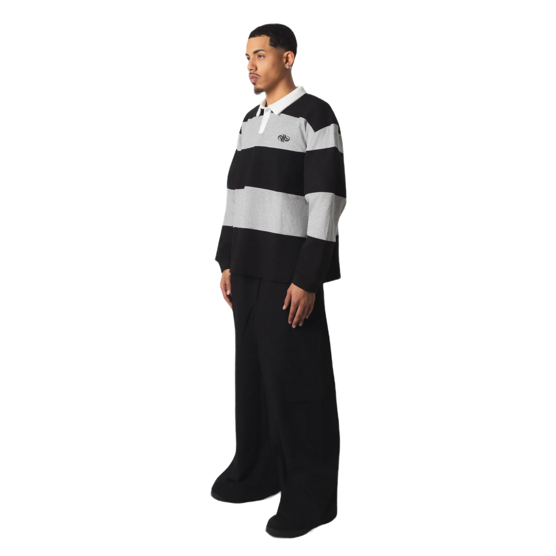 STRIPED RUGBY POLO - BLACK/GREY