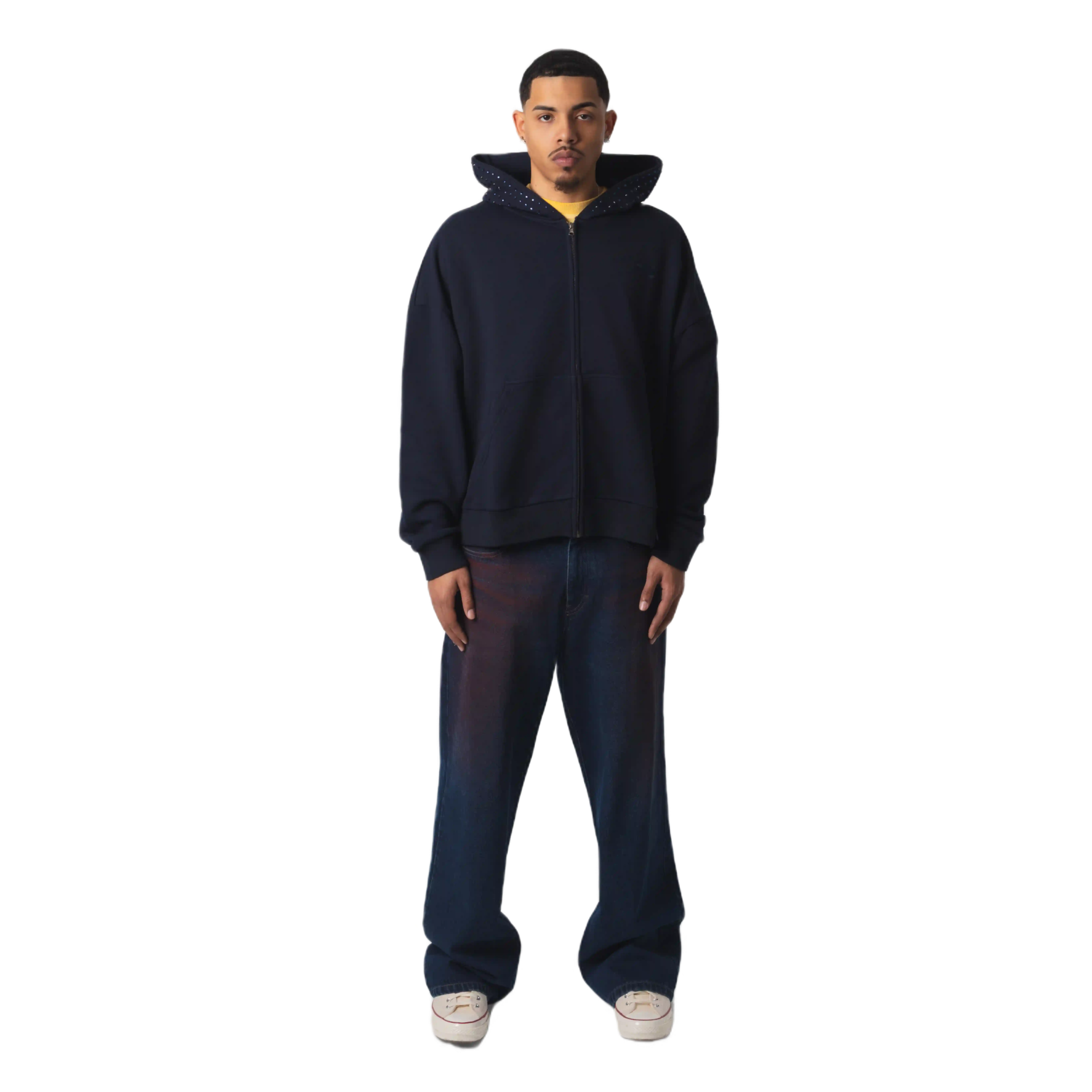 OVERSIZED EMBELLISHED ZIP HOODIE - NAVY