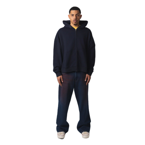 OVERSIZED EMBELLISHED ZIP HOODIE - NAVY