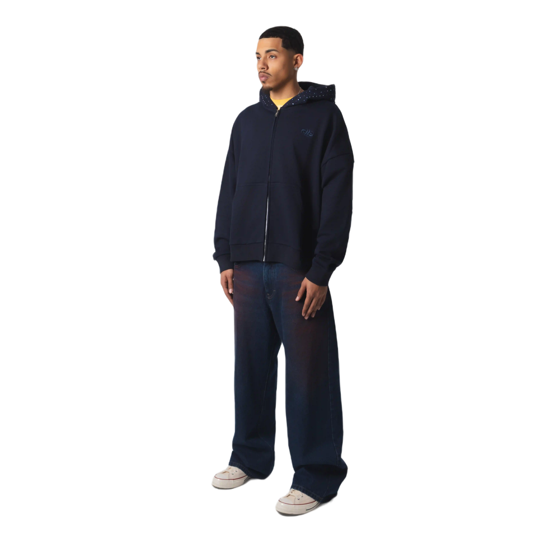OVERSIZED EMBELLISHED ZIP HOODIE - NAVY