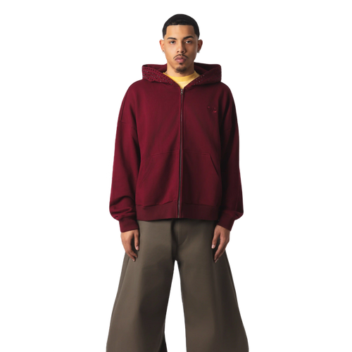 OVERSIZED EMBELLISHED ZIP HOODIE - BURGUNDY